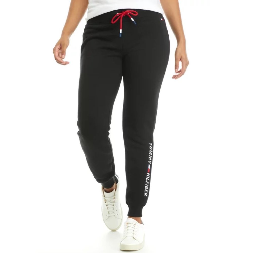 BLACK Tommy Hilfiger Embroidered Logo Joggers in Women's Size EXTRA LARGE